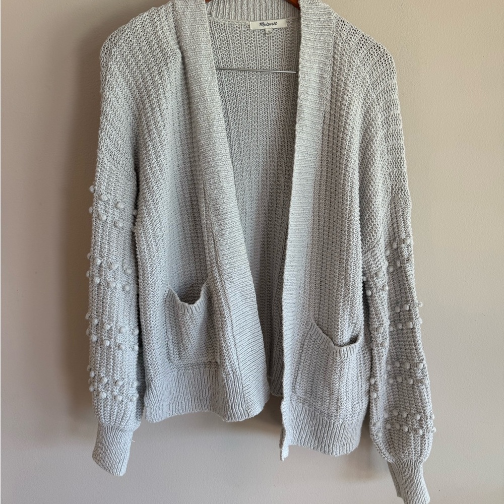 Madewell Light Gray Popcorn Knit Open Cardigan